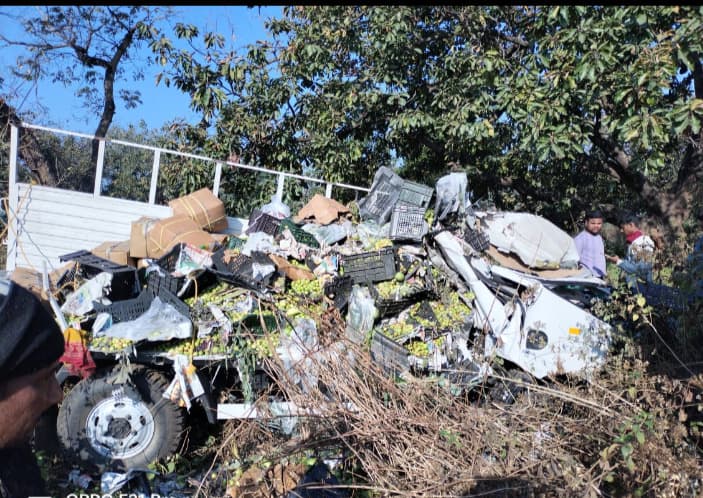 अनियंत्रित होकर पेड़ से टकराया ट्रक, टला बड़ा हादसा