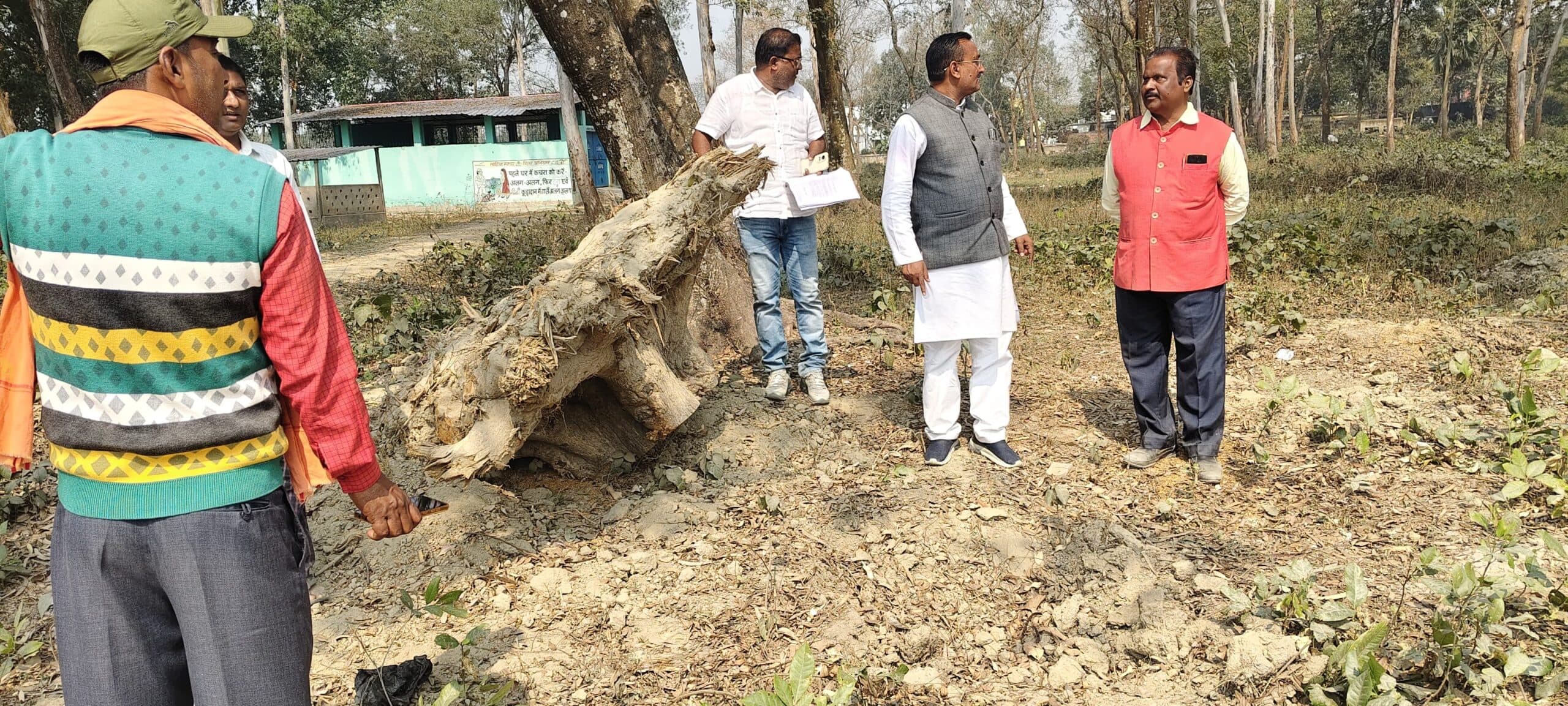 मॉडल प्रखंड भवन निर्माण में अवैध पेड़ कटाई