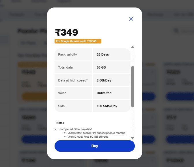 जियो का 349 रुपये वाला प्लान 