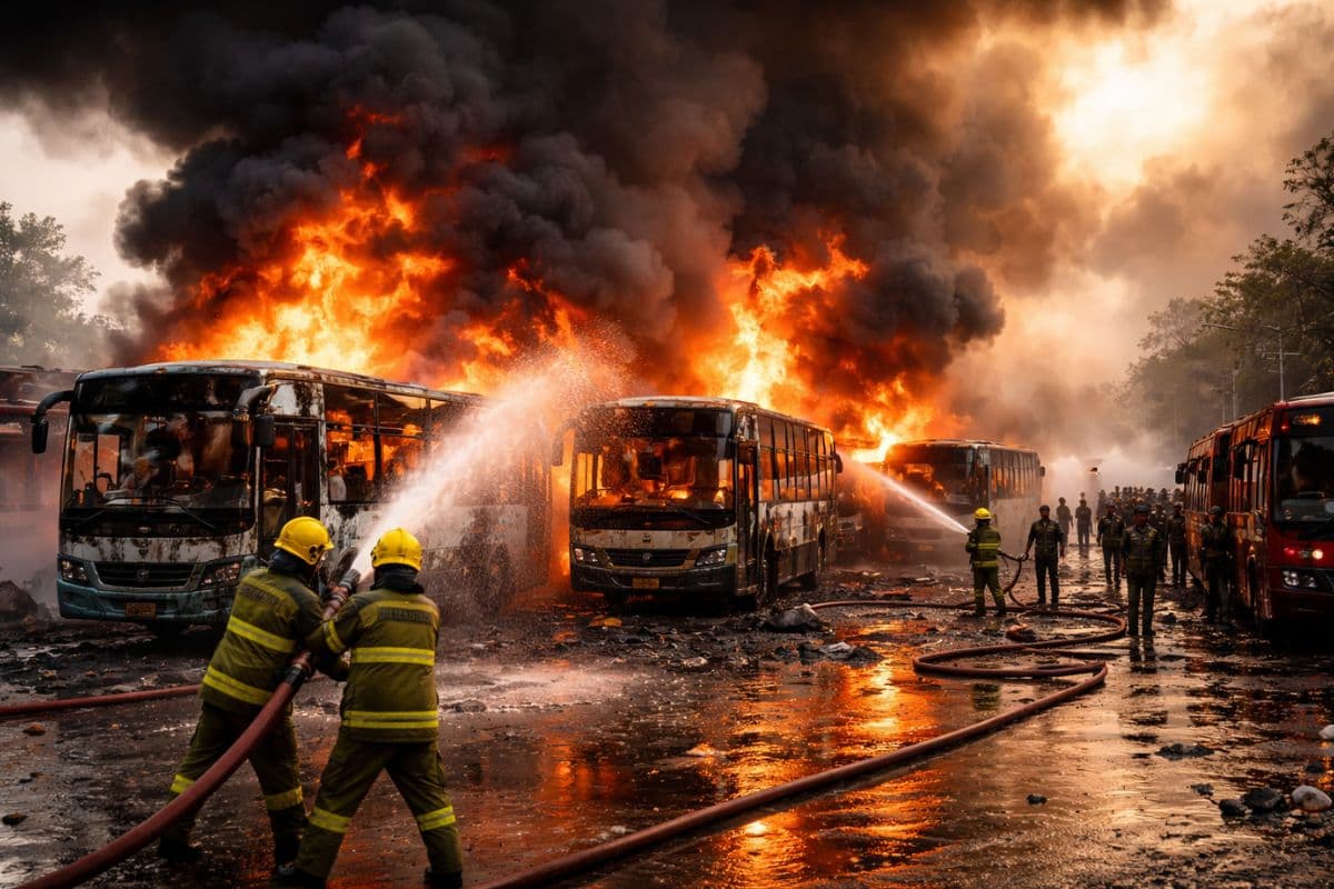 खादगढ़ा में 'अग्नि-कांड': 6 बसें जलकर खाक, भयंकर अफरा-तफरी के बीच दमकल गाड़ियों ने संभाला मोर्चा