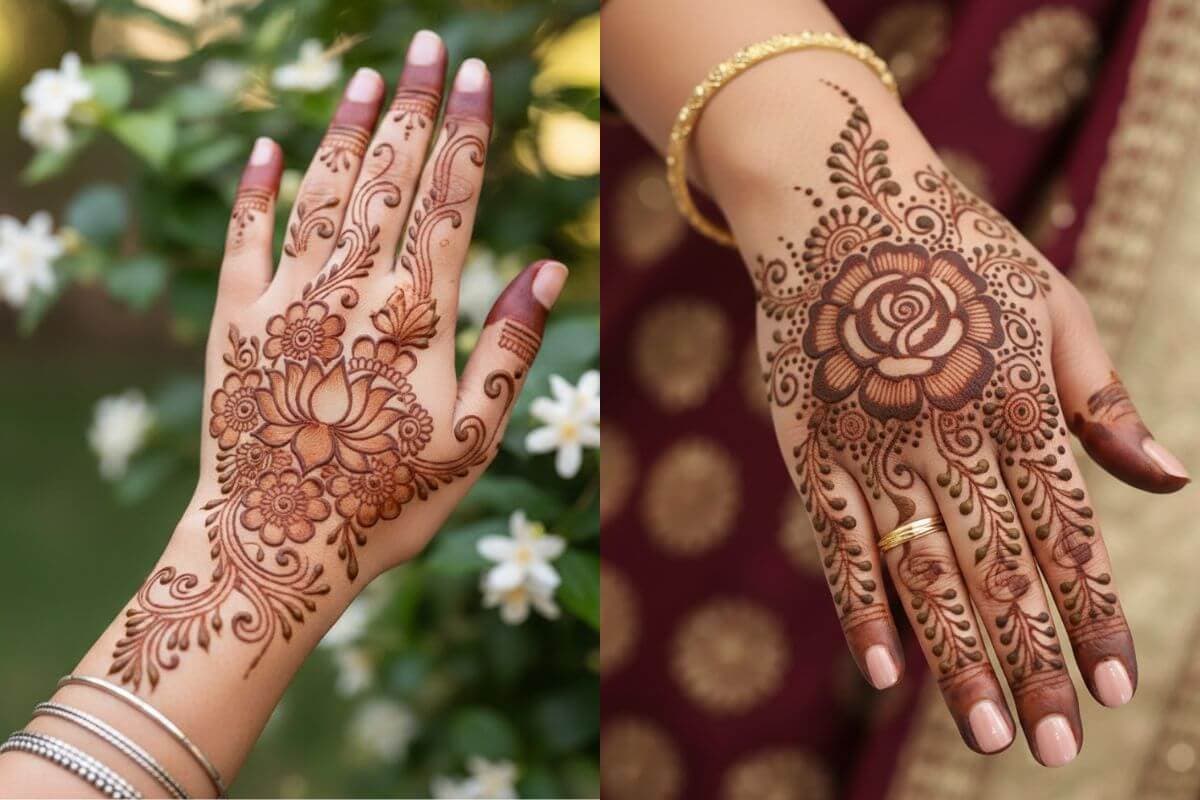 ट्राई करें फूलों वाली सिंपल मेहंदी डिजाइन और हाथों की खूबसूरती बढ़ाएं