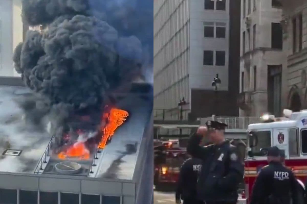 न्यूयॉर्क की ऊंची बिल्डिंग में भीषण आग, आसमान में छाया काला धुआं, मची भारी अफरा-तफरी
