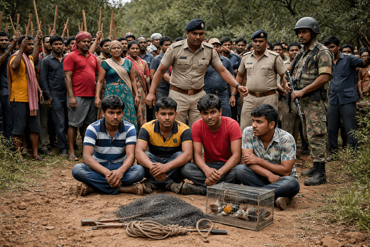 बच्चा चोर के शक में ग्रामीणों की चंगुल में फंसे चार चिड़ीमार, पुलिस की मुस्तैदी से बची जान