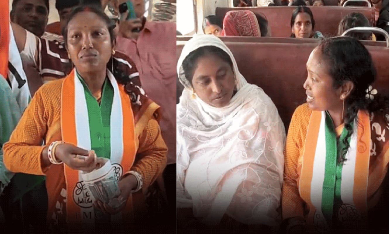 लोकल ट्रेन में हाथ में भूंजा लिये वोट मांगती दिखी महिला उम्मीदवार, बंगाल में चुनाव प्रचार की अनोखी तस्वीर