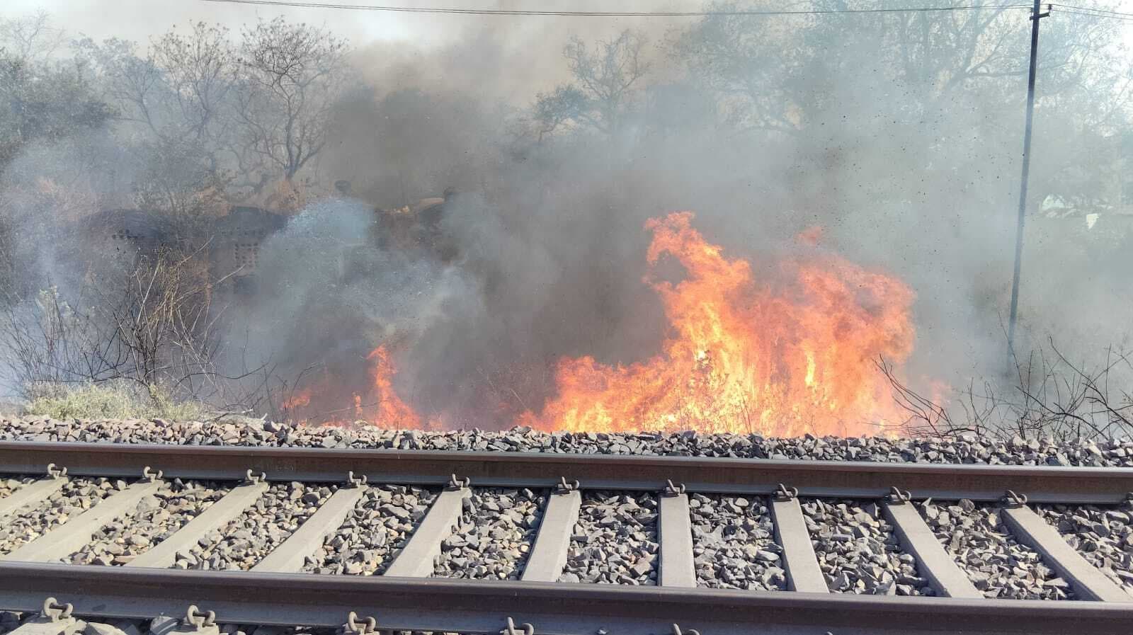 Dhanbad News: फुलारीटांड़ स्टेशन के पास ट्रैक किनारे धधकी आग, दो घंटे थमा रेल परिचालन