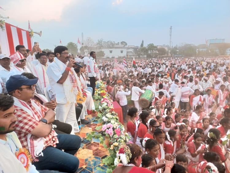 प्रखंड स्तरीय सरहुल मिलन समारोह में जुटे लोग