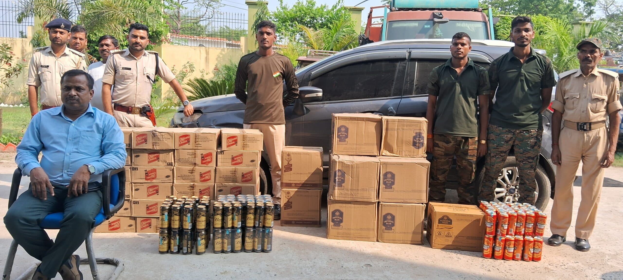 404 लीटर शराब बरामद, कार छोड़्रकर चालक फरार