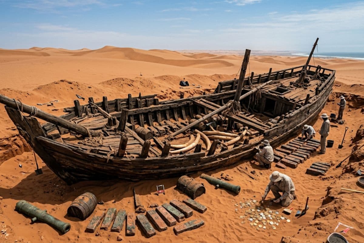 रेगिस्तान में मिला 500 साल पुराना खजाना: दफन पुर्तगाली जहाज से निकले सोने के सिक्के और हाथी दांत
