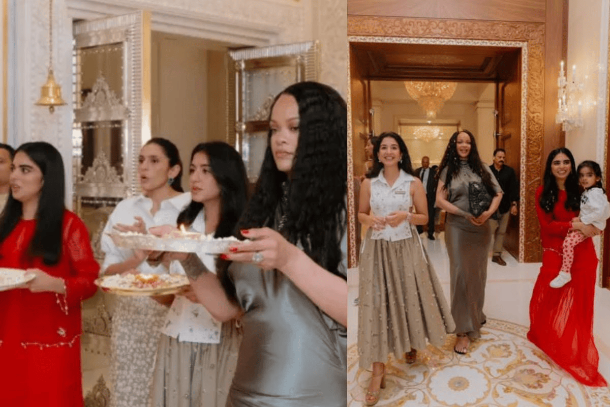 अंबानी परिवार के साथ रिहाना ने उतारी भगवान की आरती, ईशा-राधिका संग खेली फूलों की होली