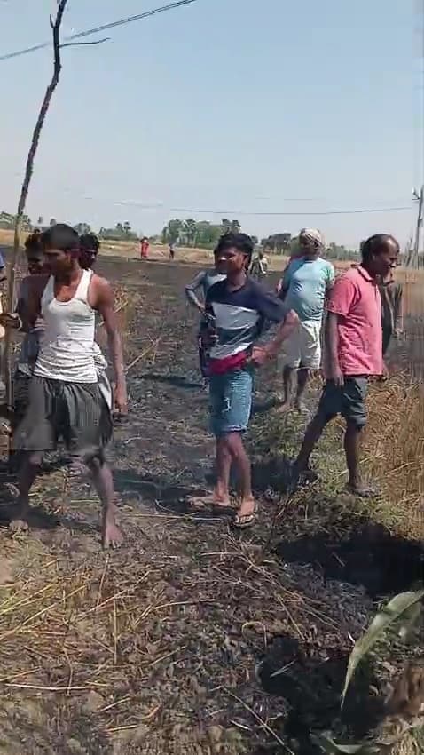 संढा गांव के बहियार में आग लगने से एक बीघा से अधिक का गेहूं की फसल जली