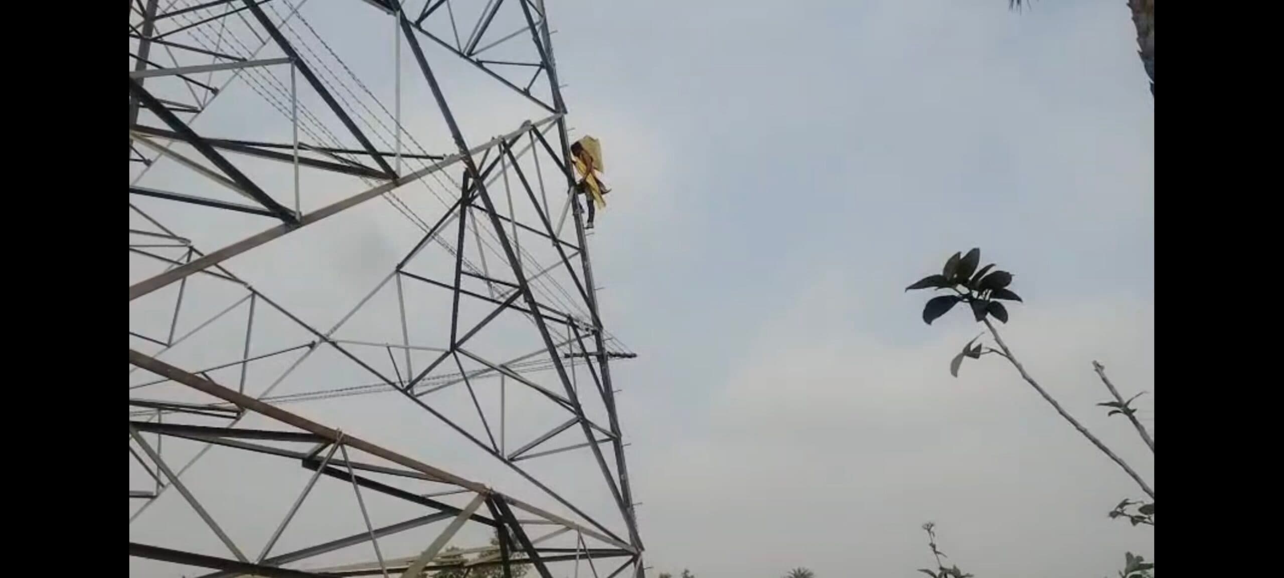 पालोजोरी : हाई टेंशन टावर पर चढ़ी विवाहिता, पुलिस और ग्रामीणों की सूझबूझ से टली बड़ी घटना