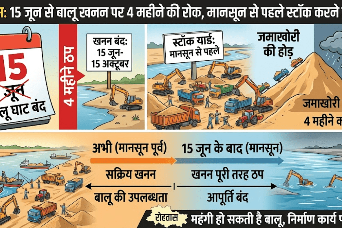 रोहतास में 15 जून से बंद हो जाएंगे सभी बालू घाट, मानसून से पहले स्टॉक करने की मची होड़, 4 महीने ठप रहेगा खनन