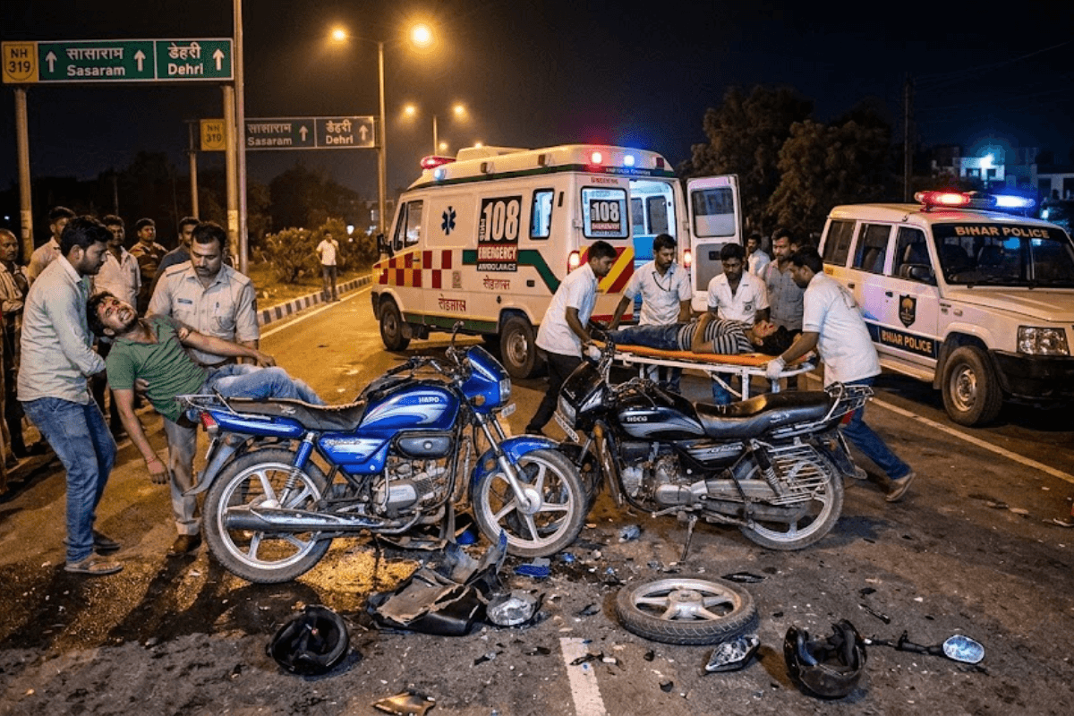 रोहतास में एनएच 319 पर दो बाइकों के बीच आमने-सामने की भीषण भिड़ंत, दो युवक गंभीर रूप से घायल, हायर सेंटर रेफर