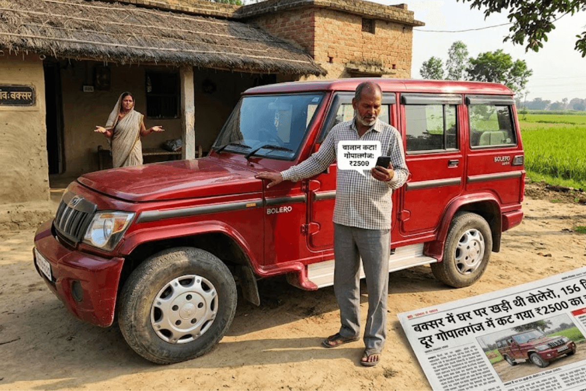 बक्सर में घर पर खड़ी थी बोलेरो, 156 किमी दूर गोपालगंज में कट गया ₹2500 का चालान