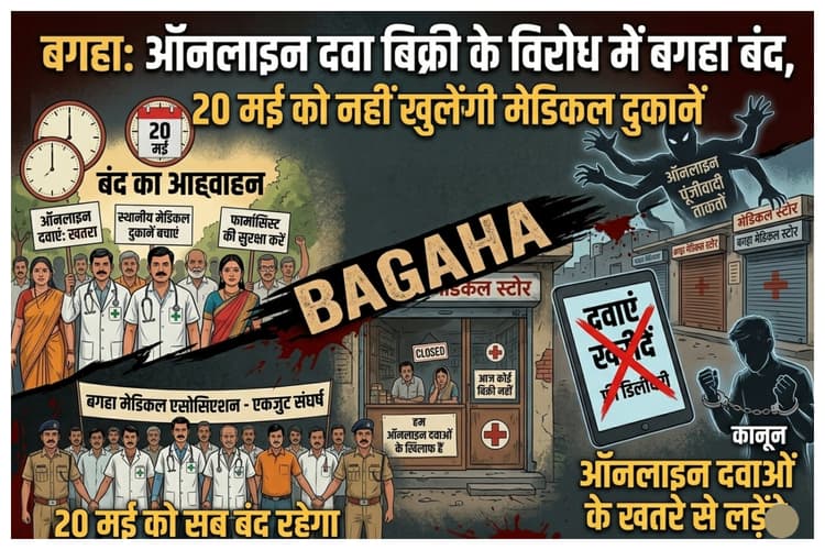 बगहा: ऑनलाइन दवा बिक्री के विरोध में बगहा बंद, 20 मई को नहीं खुलेंगी मेडिकल दुकानें