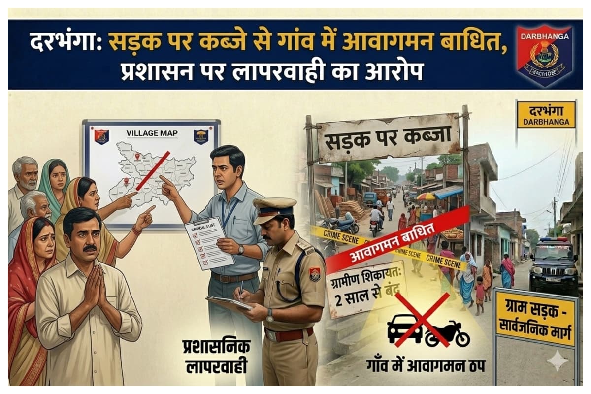 दरभंगा: सड़क पर कब्जे से गांव में आवागमन बाधित, प्रशासन पर लापरवाही का आरोप