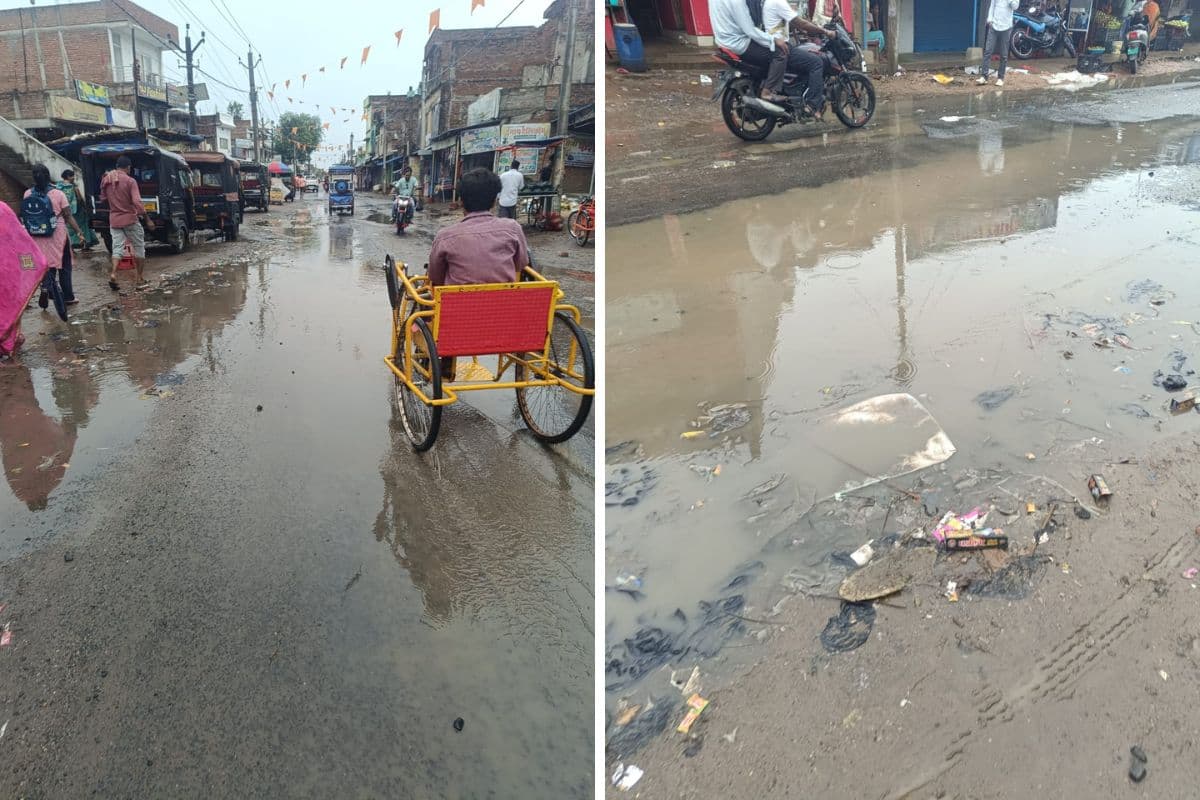 हल्की बारिश में शंभुगंज की सड़क बन गयी तालाब, दुकानदार व राहगीर बेहाल