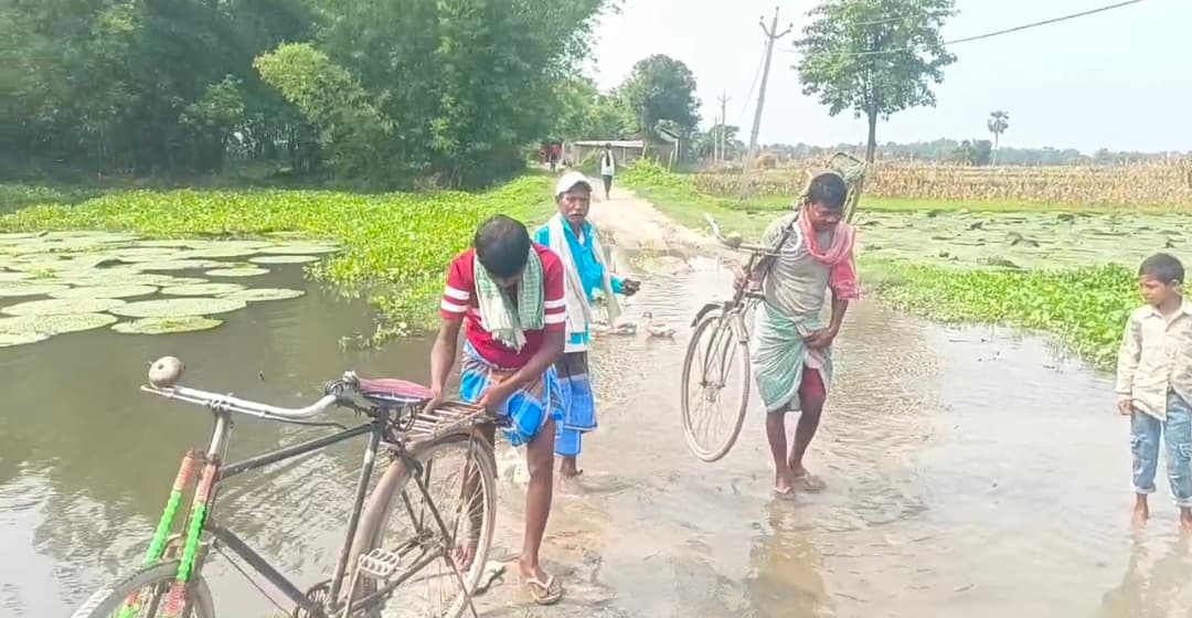 बैरगाछी से लकरियापार सोसा सड़क पर पानी आने से आवगामन प्रभावित