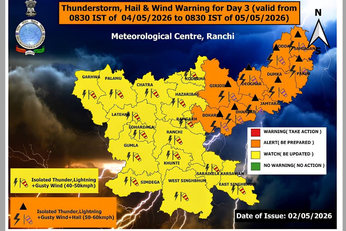 झारखंड के इन जिलों में 4 मई को आंधी और बारिश, ऑरेंज अलर्ट जारी 