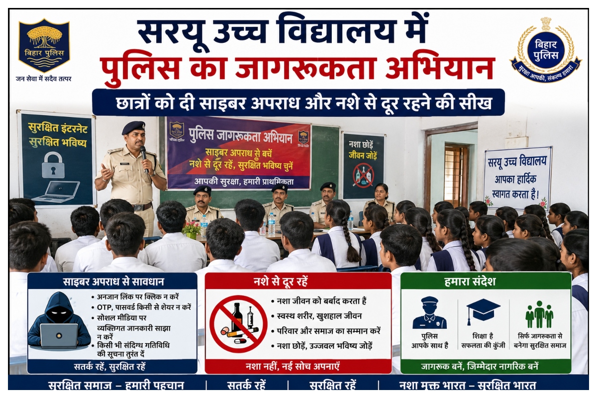 Sitamarhi News: सरयू उच्च विद्यालय में पुलिस का जागरूकता अभियान, छात्रों को दी साइबर अपराध और नशे से दूर रहने की सीख