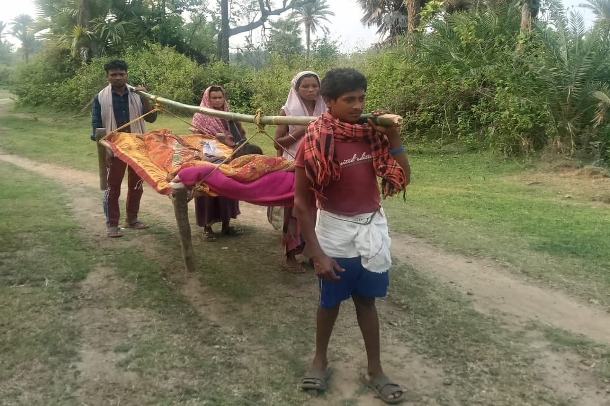 गोड्डा के इस गांव में सड़क नहीं, चार किलोमीटर ढोकर मरीज को लाया गया अस्पताल