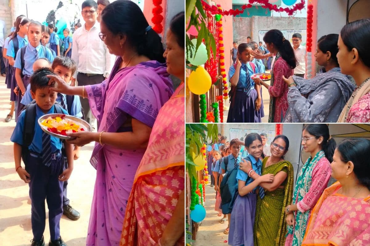 गर्मी की छुट्टियों के बाद स्कूल पहुंचे बच्चे, लखीसराय विद्यालय में फूलों से हुआ स्वागत