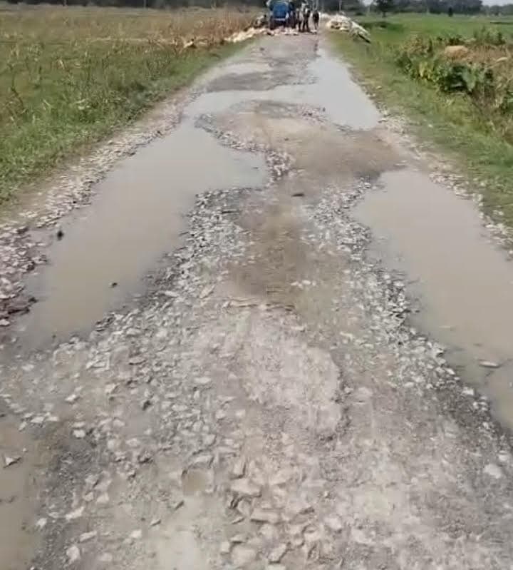 मुख्य सड़क गड्ढे में तब्दील, आवागमन बाधित