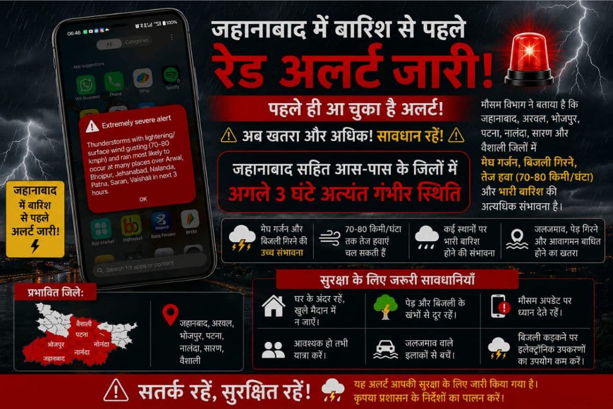 जहानाबाद में मोबाइल पर आया मौसम विभाग का अलर्ट, सुबह में ही हो गया रात जैसा अंधेरा