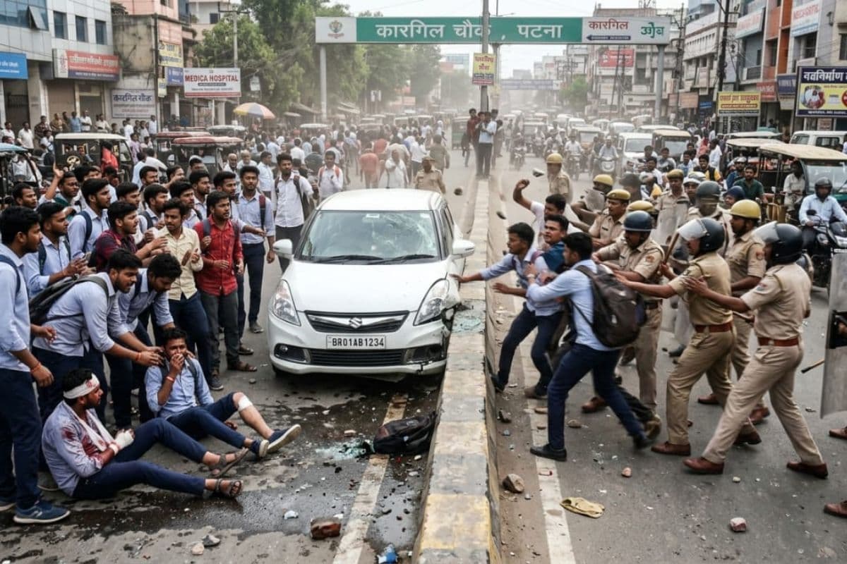पटना में कारगिल चौक पर बवाल, गाड़ी की टक्कर के बाद छात्रों का हंगामा; मारपीट में 5 घायल, पुलिस से भी भिड़ंत