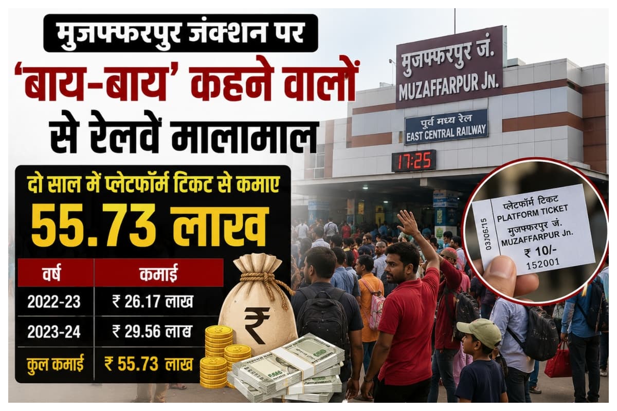 मुजफ्फरपुर जंक्शन पर 'बाय-बाय' कहने वालों से रेलवे मालामाल, दो साल में प्लेटफॉर्म टिकट से कमाए 55.73 लाख