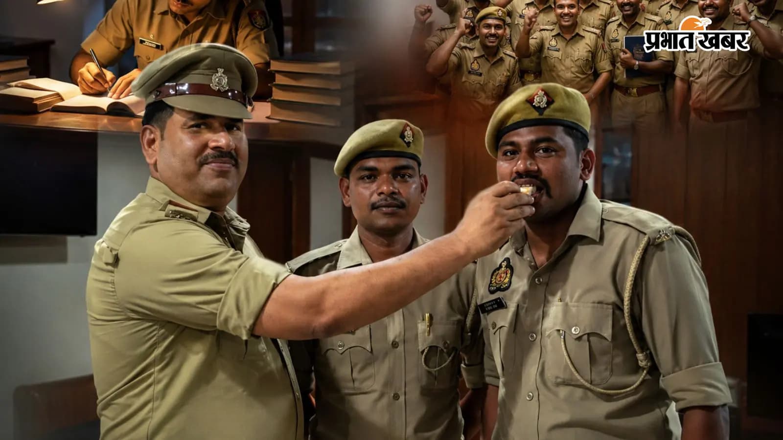 पुलिसकर्मियों को मिठाई खिलाते पुलिस अधिकारी (30 सिपाही बने दारोगा)