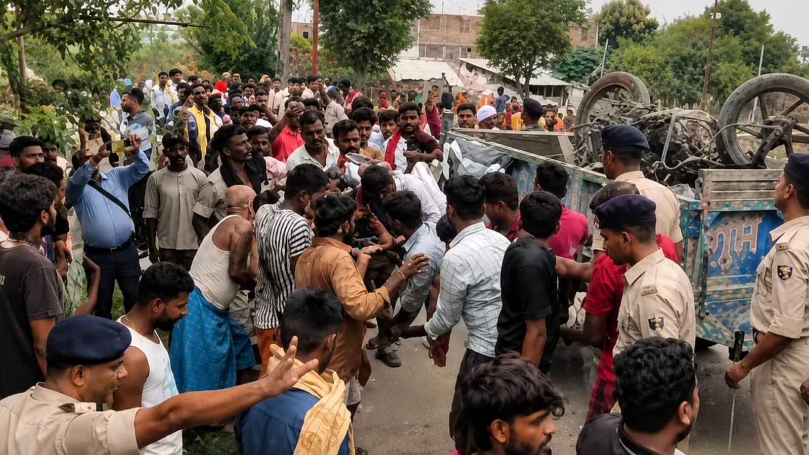 घटनास्थल पर ग्रामीणों की भीड़
