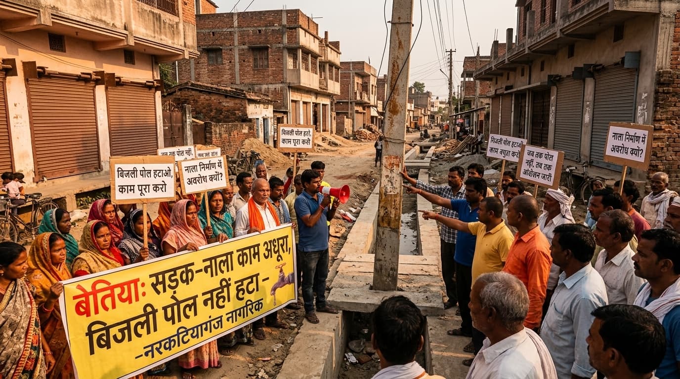 ‘पहले बिजली पोल हटाइए, फिर सड़क बनाइए’, नरकटियागंज में मोहल्लेवासियों का विरोध