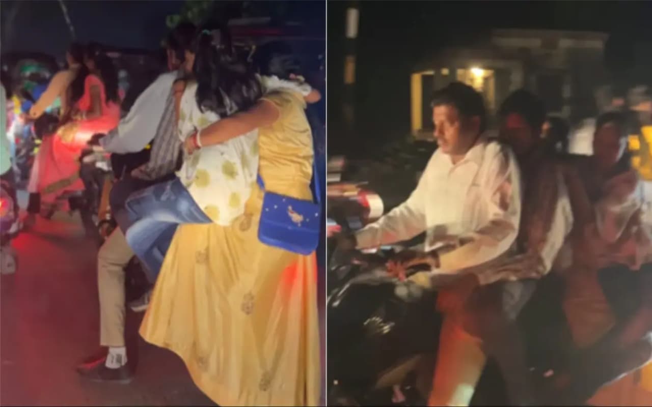 Viral Video: 1 बाइक पर बैठा 4 लोगों का परिवार, और लोगों को आ गई टाटा नैनो की याद Viral Video: 1 बाइक पर बैठा 4 लोगों का परिवार, और लोगों को आ गई टाटा नैनो की याद