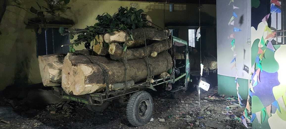 वन विभाग की टीम ने जब्त की लकड़ी लदी दो जुगाड़ गाड़ी
