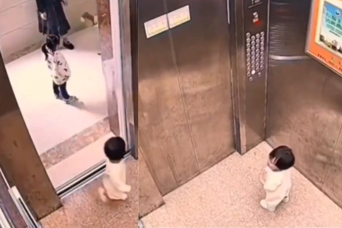 Child stuck in lift due to careless parents Child stuck in lift due to careless parents