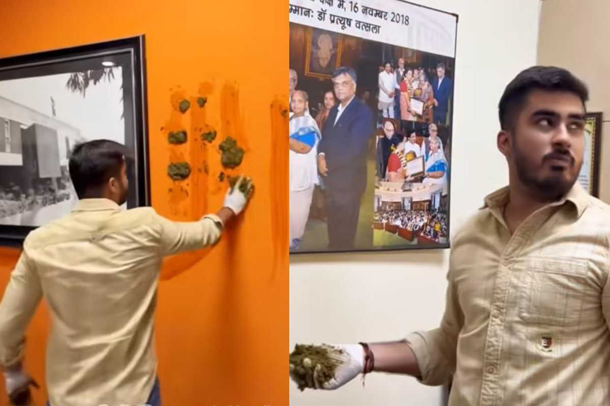 Viral Video Of Ronak Khatri Smearing Cow Dung On Laxmibai College Principal Cabin Wall