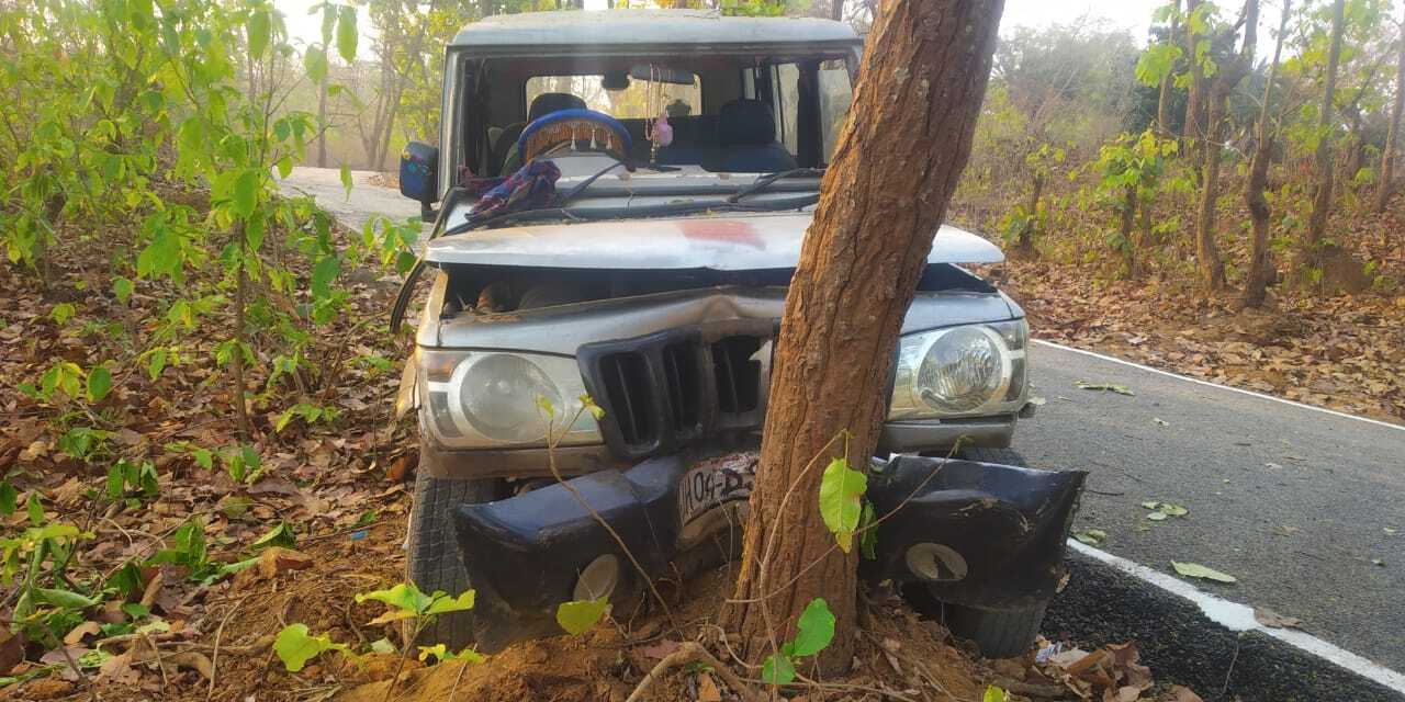 सखुआ पेड़ से टकरायी बोलेरो, चालक जख्मी