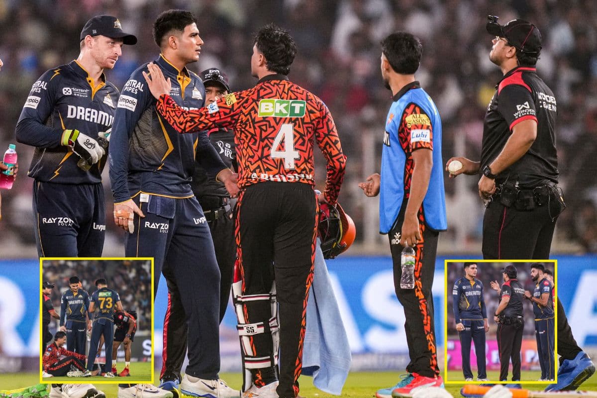Abhishek Sharma Calms Down Shubman Gill while Arguing with Umpires in GT vs SRH match IPL 2025. Abhishek Sharma Calms Down Shubman Gill while Arguing with Umpires in GT vs SRH match IPL 2025.
