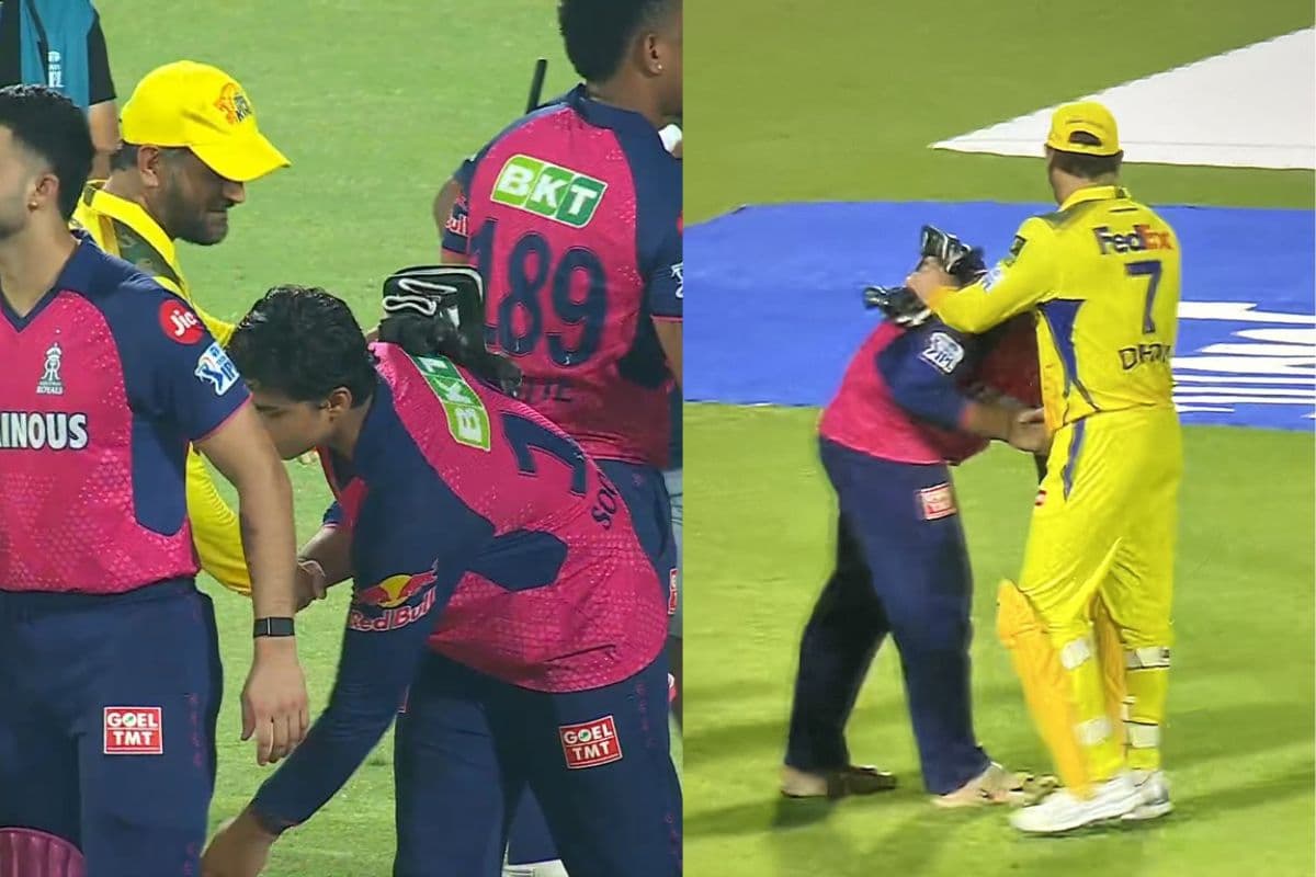 Vaibhav Suryavanshi Touches MS Dhoni Feet Vaibhav Suryavanshi Touches MS Dhoni Feet