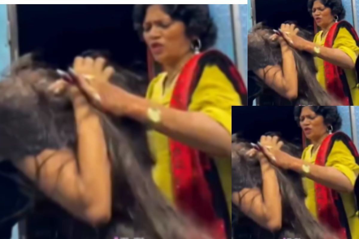 mother beat daughter for making reel on train gate