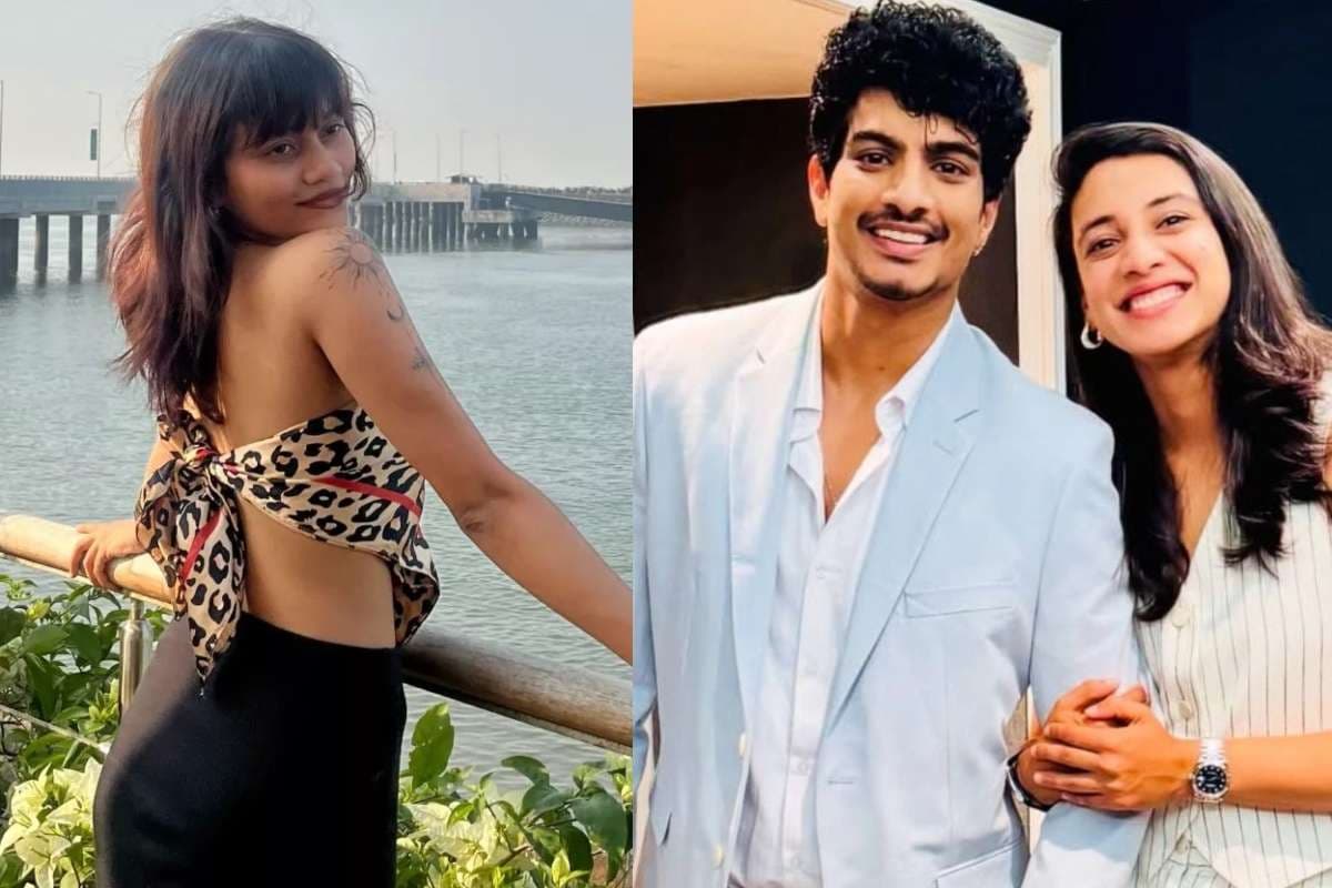 Mary Dcosta की तस्वीर (सोर्स- इंस्टाग्राम) और दूसरी तरफ पलाश मुच्छल और स्मृति मंधाना