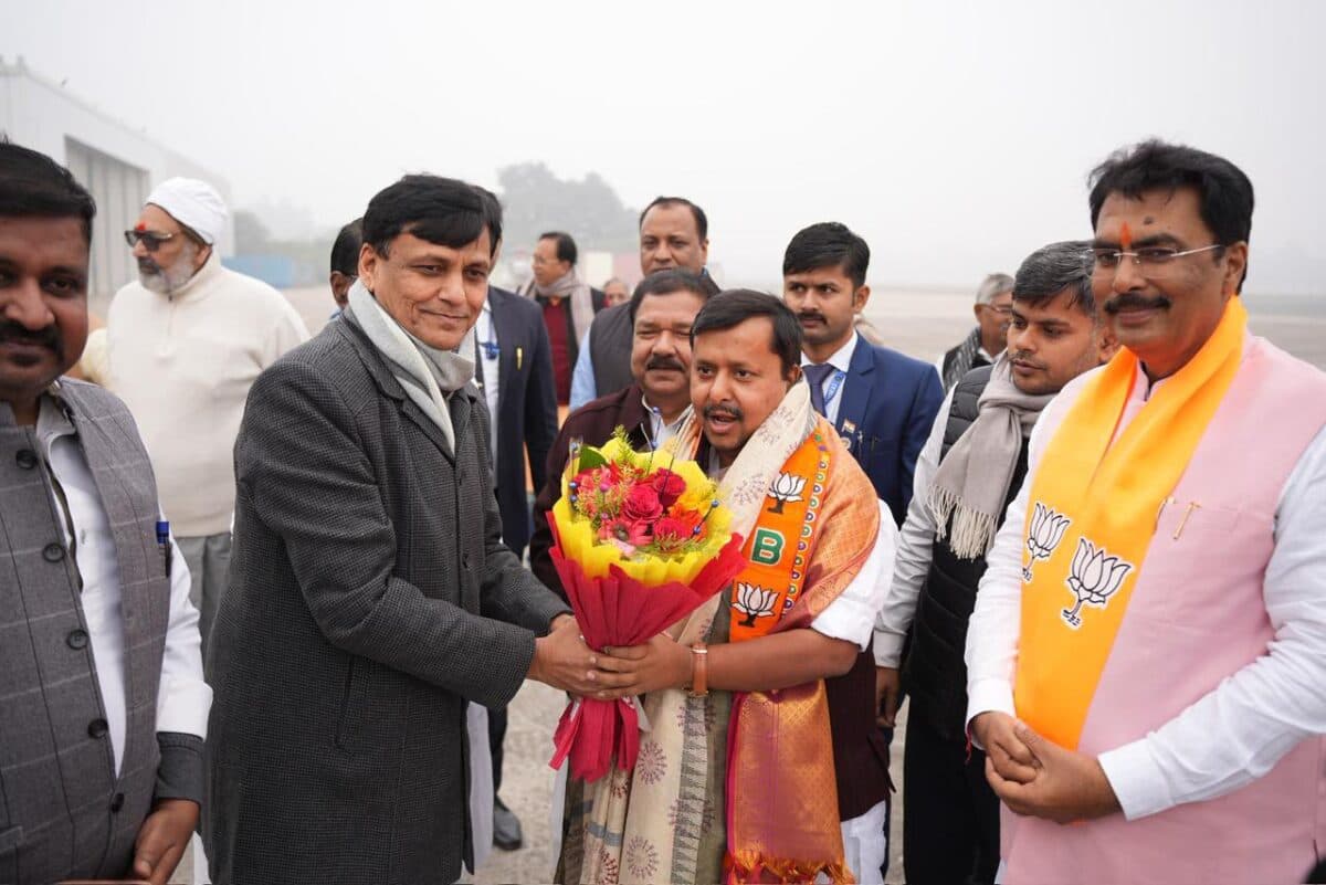 Nityanand rai Welcoming Nitin nabin
