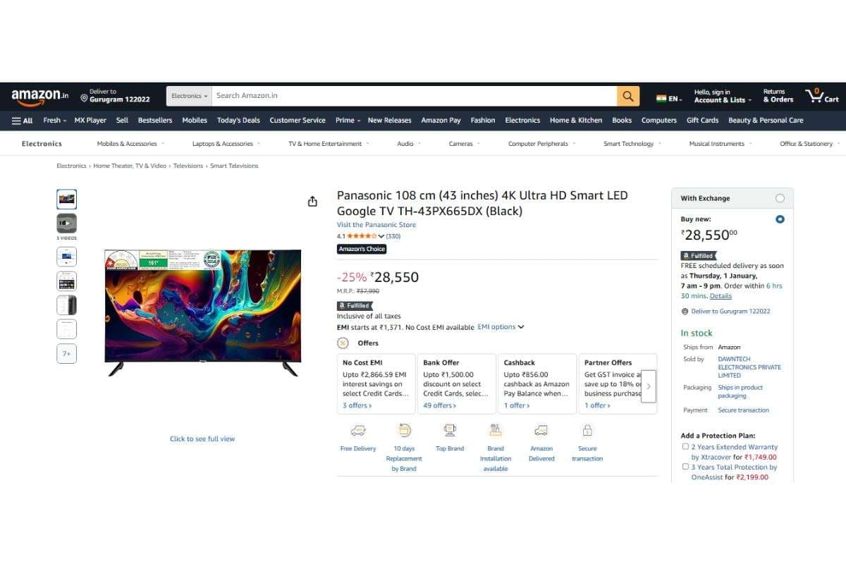 Panasonic 4K Ultra HD Smart LED Google TV TH-43PX665DX (43 inches)