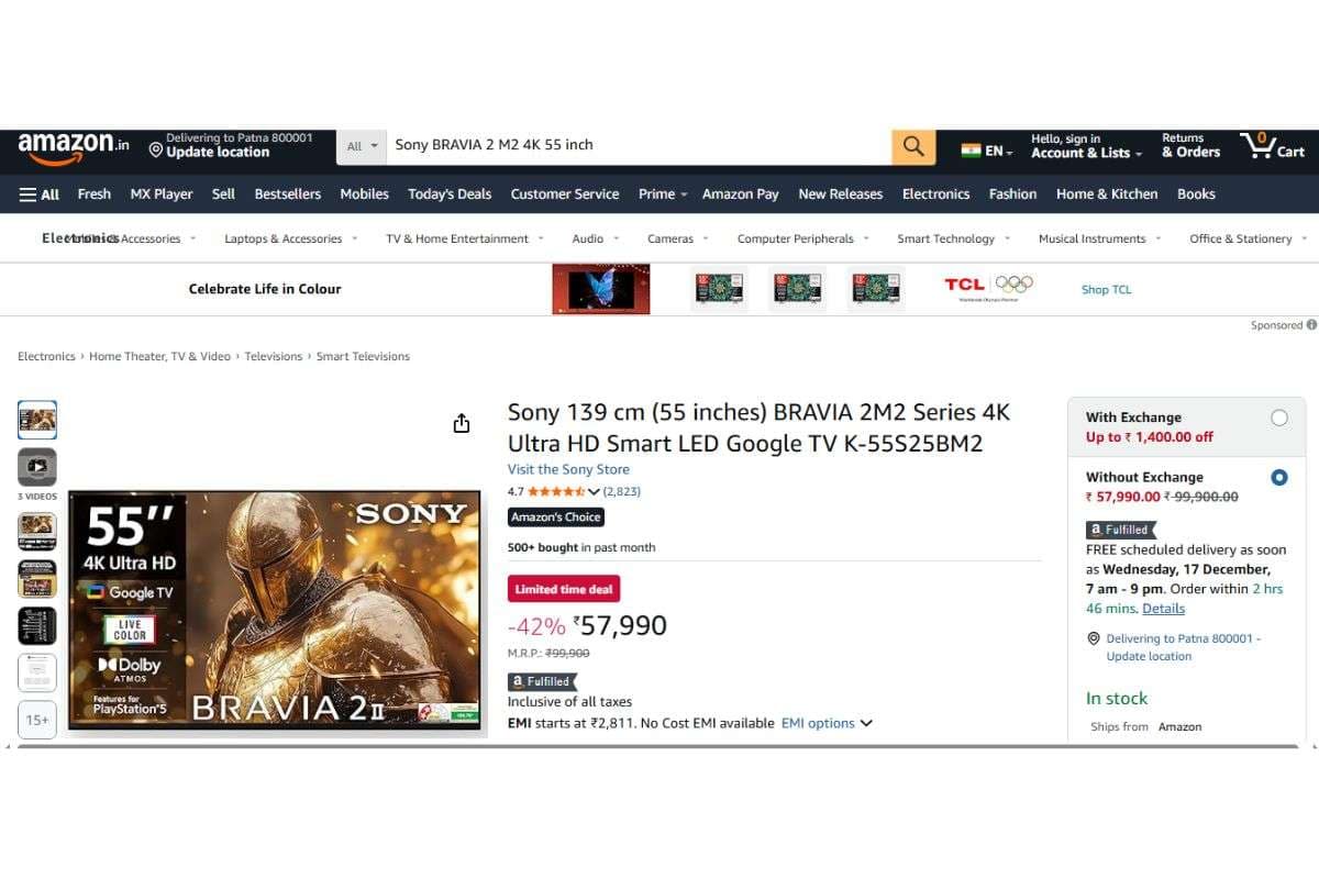 Sony BRAVIA 55 inches Smart TV Price Details