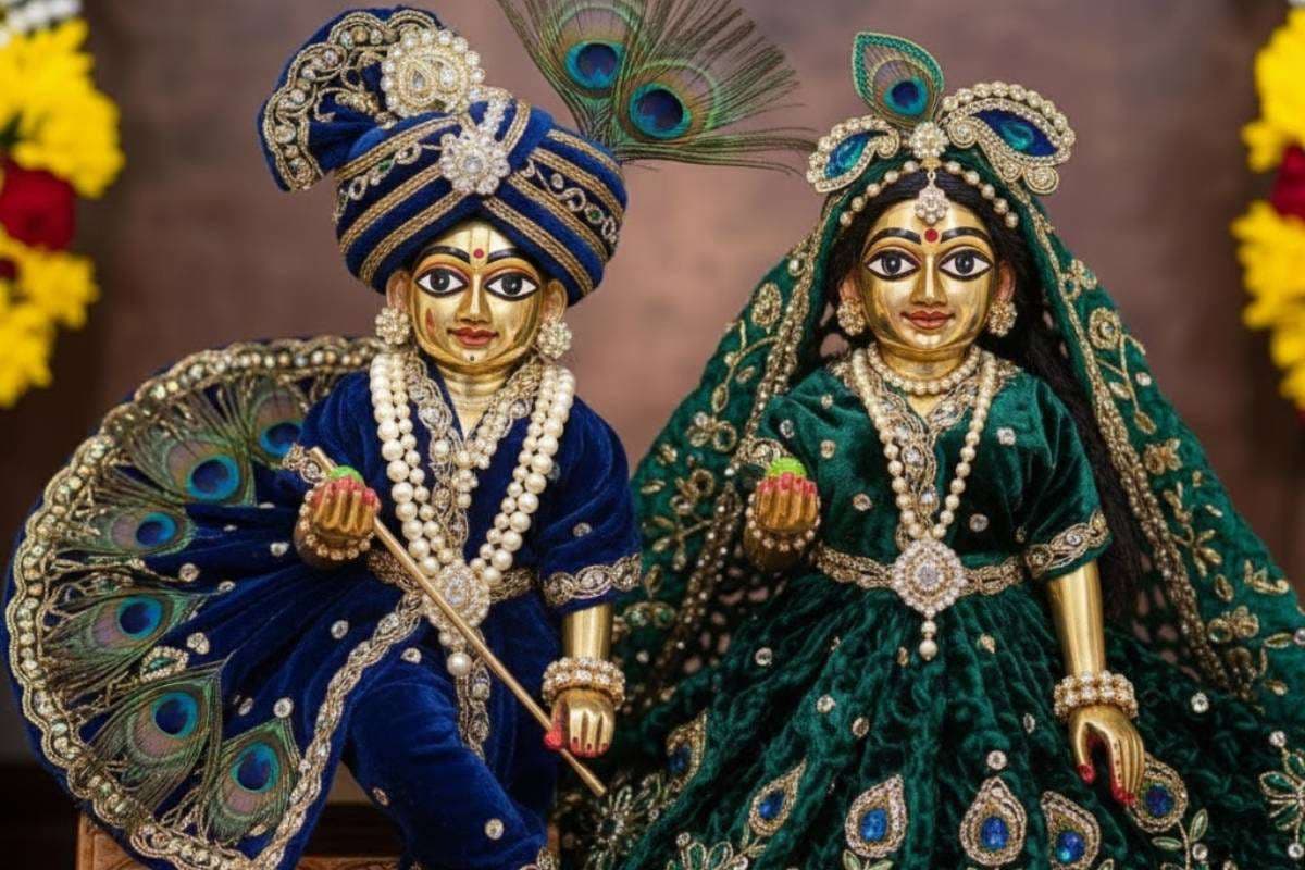 Velvet Peacock Theme Dress for Laddu Gopal