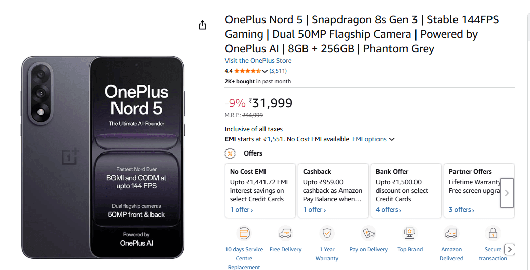 OnePlus Nord 5 Price Details