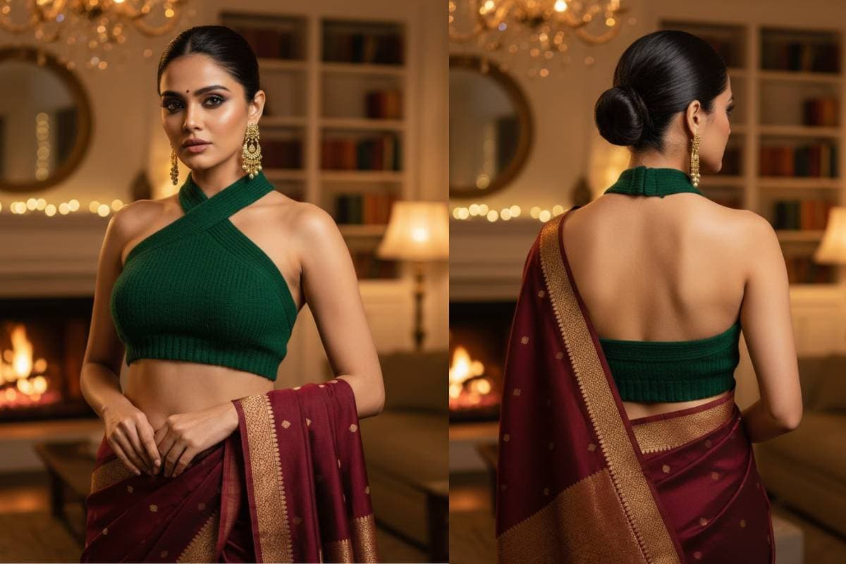 Haulter Neck Woolen Blouse Design