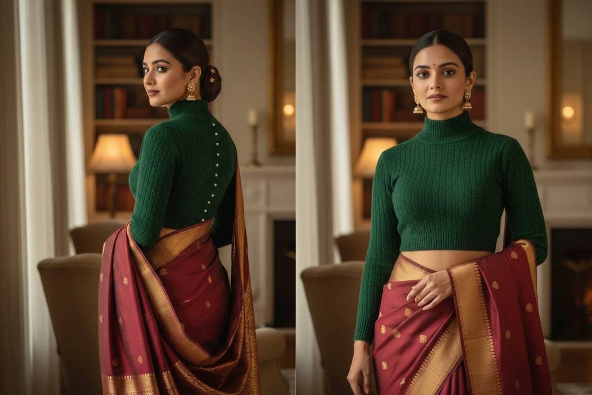 High Neck and Full Sleeve Woolen Blouse Sweater for Ladies