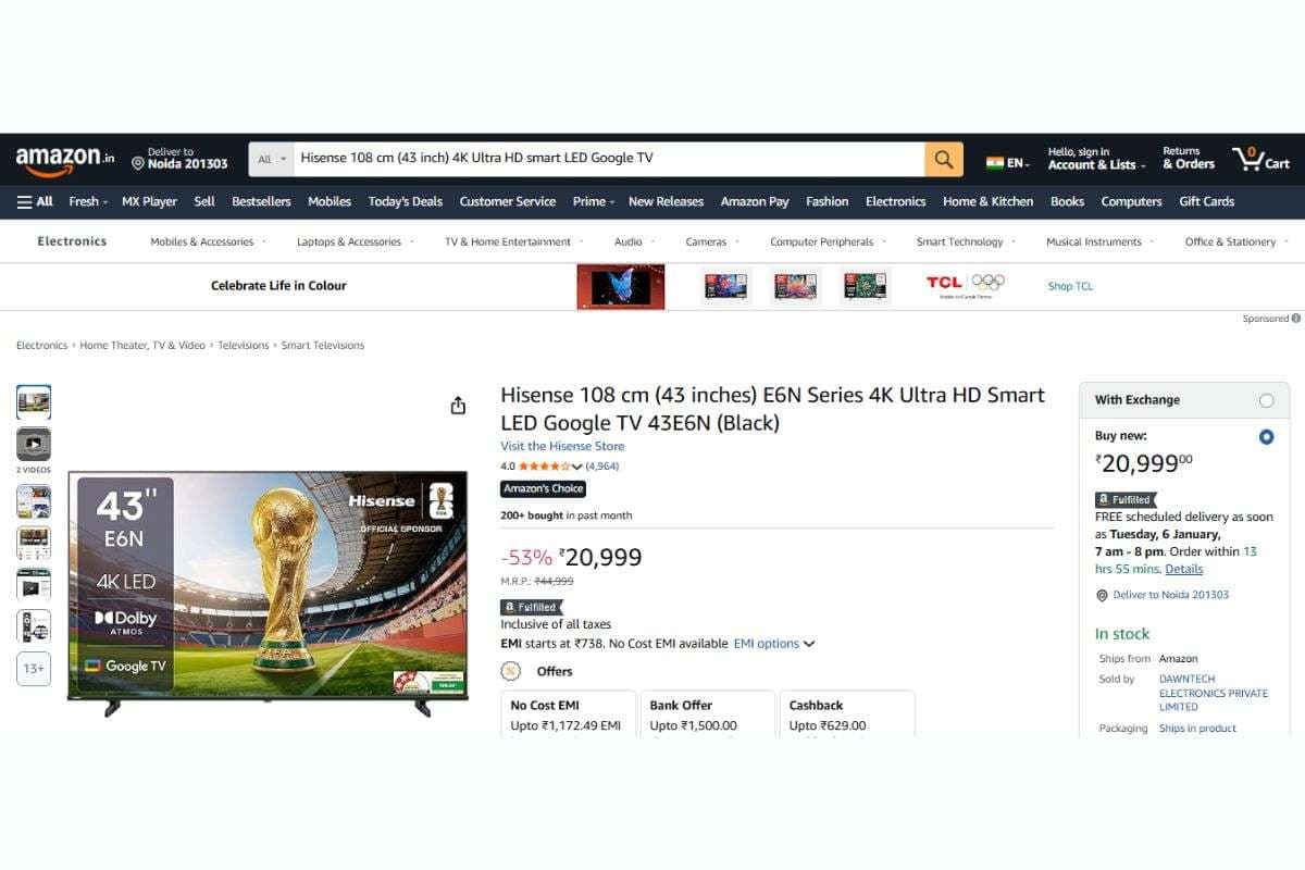 Hisense 4K Ultra HD smart LED Google TV (43 inch)